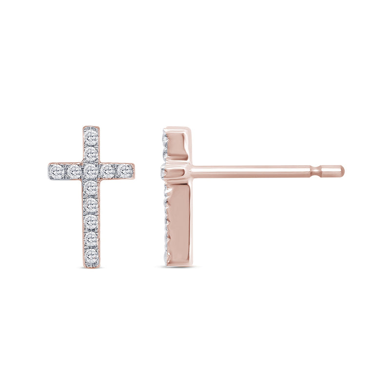DIAMOND CLOSEOUT! .10ct G SI 10KT Rose Gold Diamond Diamond Cross Earrings