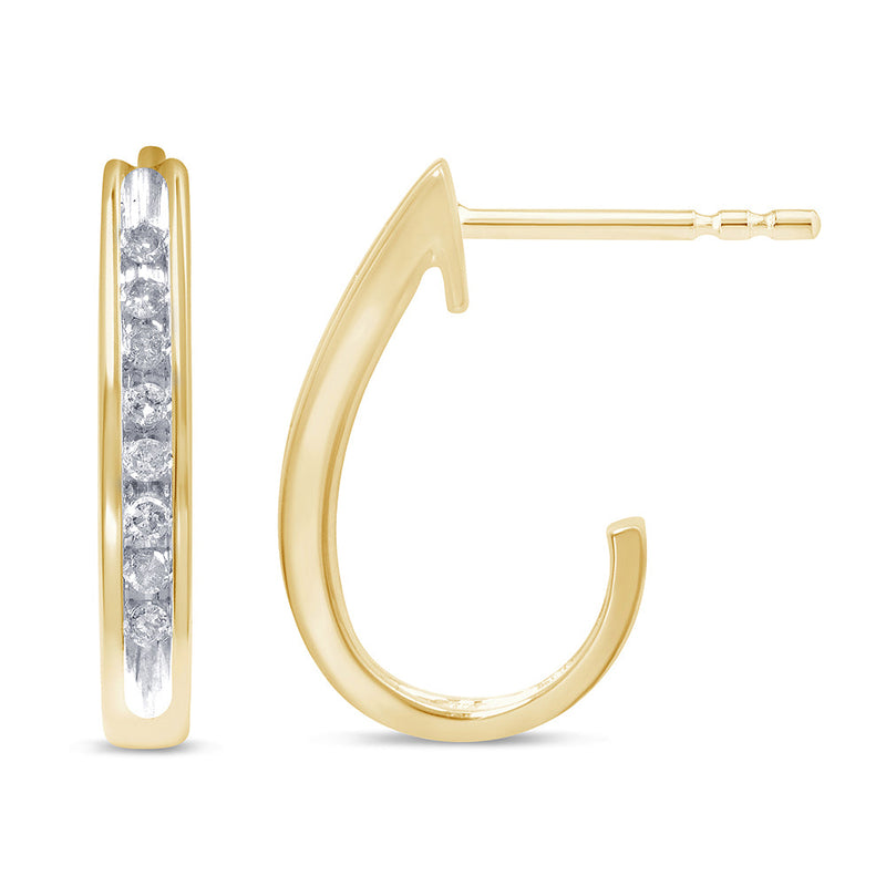DIAMOND CLOSEOUT! .10ct G SI 10KT Yellow Gold Diamond J Hoop Earrings