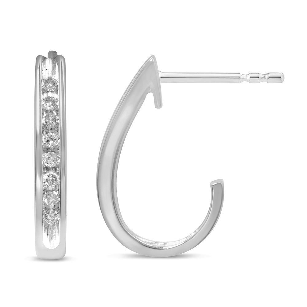 DIAMOND CLOSEOUT! .10ct G SI 10KT White Gold Diamond J Hoop Earrings