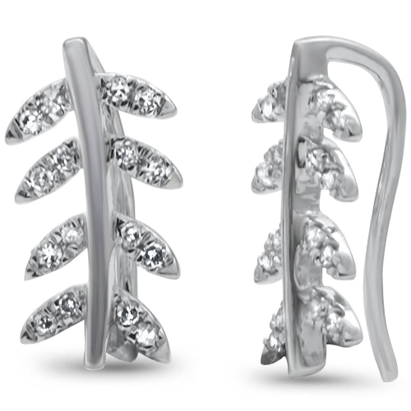 DIAMOND CLOSEOUT! .13ct G SI 10K White Gold Diamond Trendy Olive Leaf Earrings