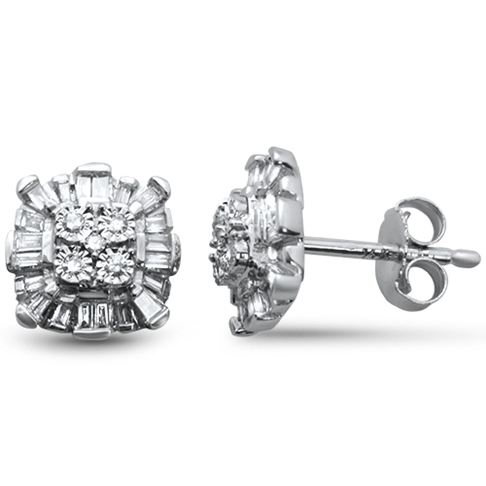 DIAMOND CLOSEOUT! .25ct G SI 14K White Gold Diamond Round & Baguette Earrings