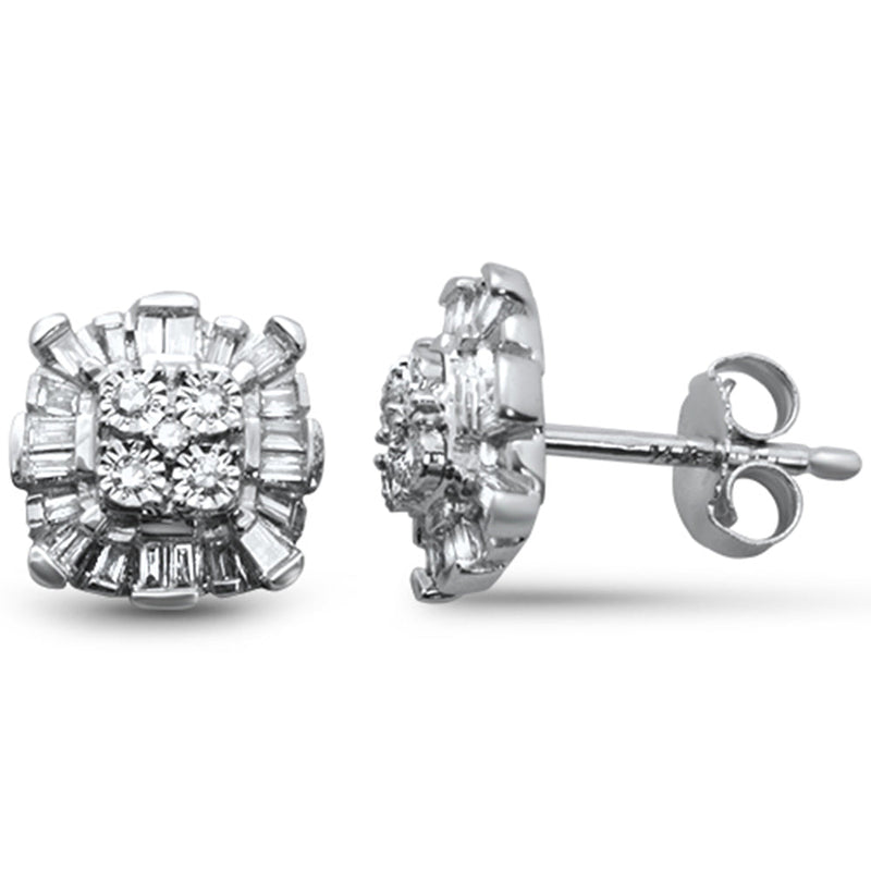 DIAMOND CLOSEOUT! .25ct G SI 14K White Gold Diamond Round & Baguette Earrings