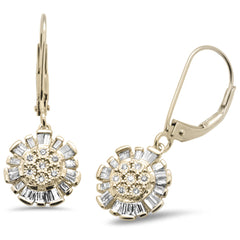 DIAMOND CLOSEOUT! .26ct G SI 14K Yellow Gold Diamond Round & Baguette Lever Back Earrings