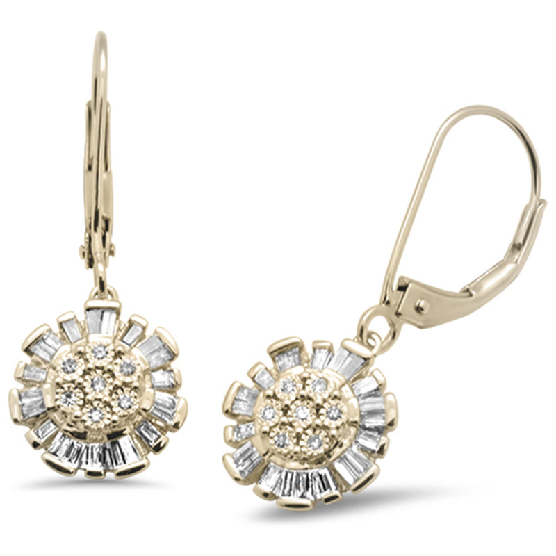 DIAMOND CLOSEOUT! .26ct G SI 14K Yellow Gold Diamond Round & Baguette Lever Back Earrings