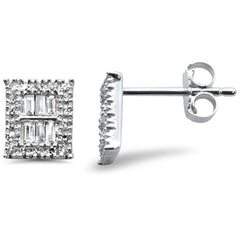 DIAMOND CLOSEOUT! .25ct G SI 14K White Gold Diamond Round & Baguette Earrings