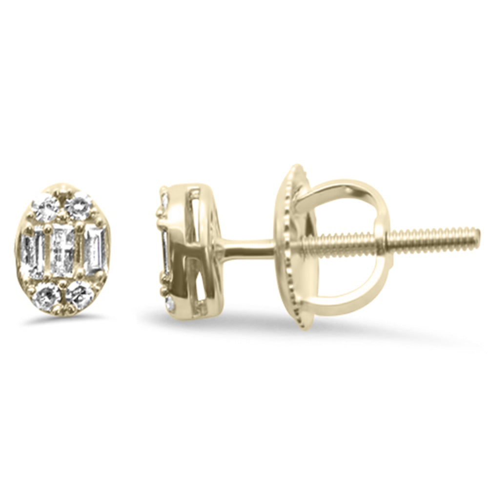 DIAMOND CLOSEOUT! .12ct G SI 10K Yellow Gold Diamond Oval Shaped Round & Baguette Earrings