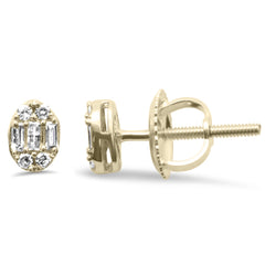 DIAMOND CLOSEOUT! .12ct G SI 10K Yellow Gold Diamond Oval Shaped Round & Baguette Earrings