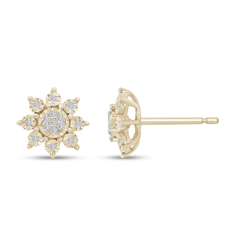 DIAMOND CLOSEOUT! .12ct G SI 10K Yellow Gold Diamond Starburst Earrings