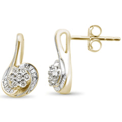 DIAMOND CLOSEOUT! .11ct G SI 14K Yellow Gold Diamond Round & Baguette Drop Earrings