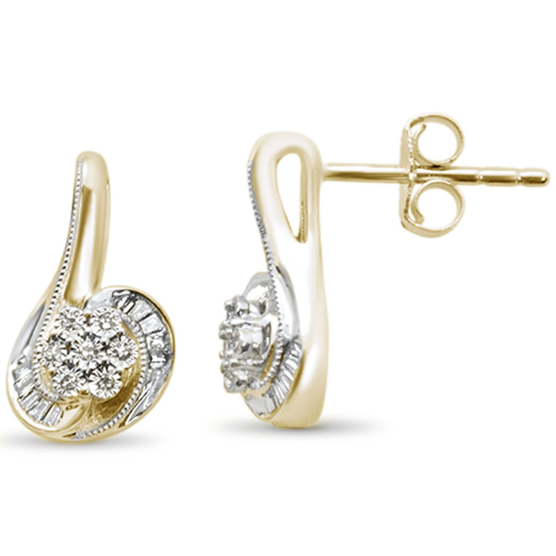 DIAMOND CLOSEOUT! .11ct G SI 14K Yellow Gold Diamond Round & Baguette Drop Earrings