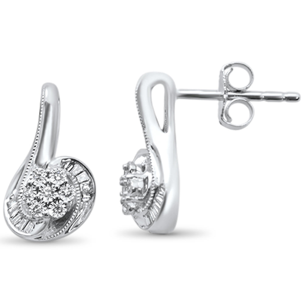 DIAMOND CLOSEOUT!  .11ct G SI 14K White Gold Diamond Round & Baguette Drop Earrings