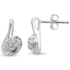 DIAMOND CLOSEOUT!  .11ct G SI 14K White Gold Diamond Round & Baguette Drop Earrings