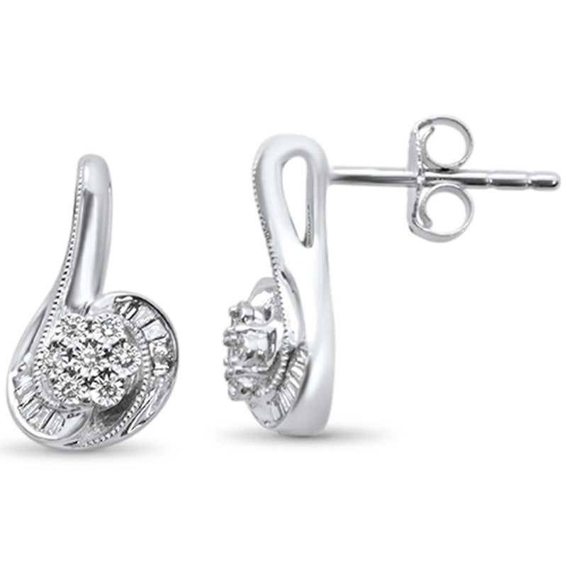DIAMOND CLOSEOUT!  .11ct G SI 14K White Gold Diamond Round & Baguette Drop Earrings