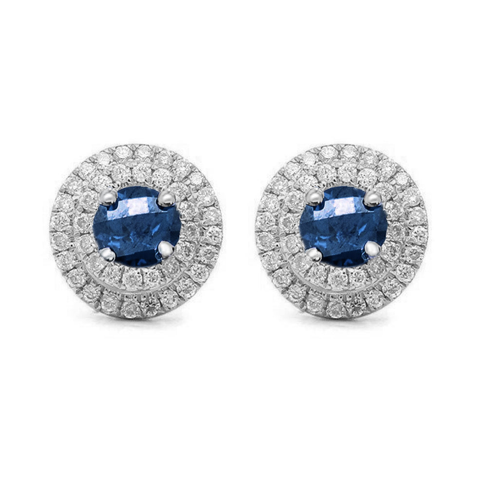 GEMSTONE CLOSEOUT ! 1.03ct 14K White Gold Natural Blue Sapphire & Round Diamond Halo Earrings