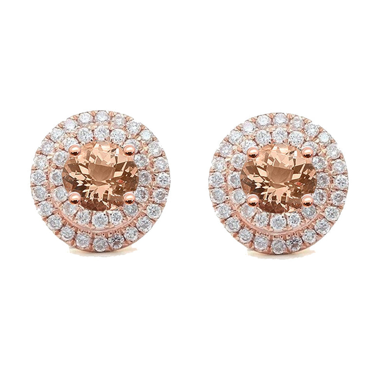 GEMSTONE CLOSEOUT ! 1.51ct 14K Rose Gold Morganite Gemstone & Round Diamond Halo Earrings