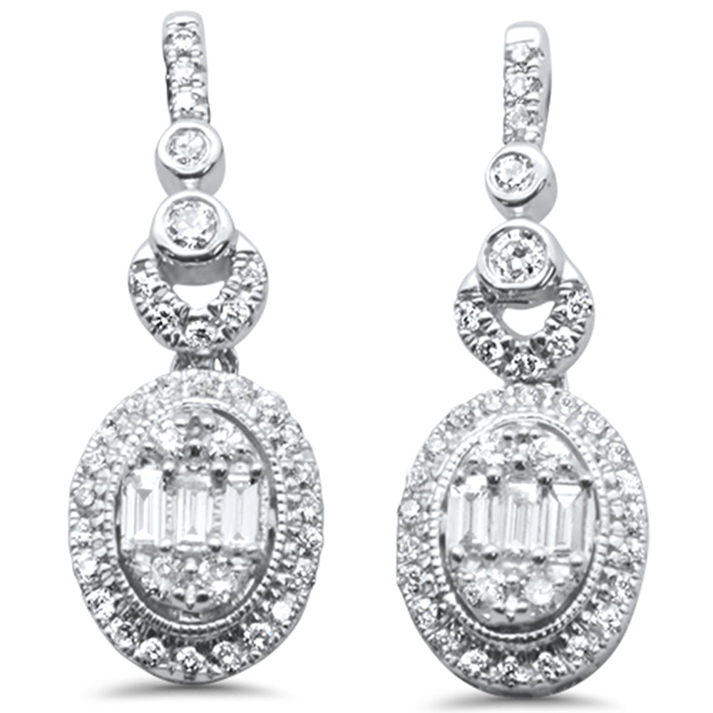 DIAMOND CLOSEOUT! .50ct G SI 10K White GoldDiamond Oval Shaped Round & Baguette Dangling Earrings