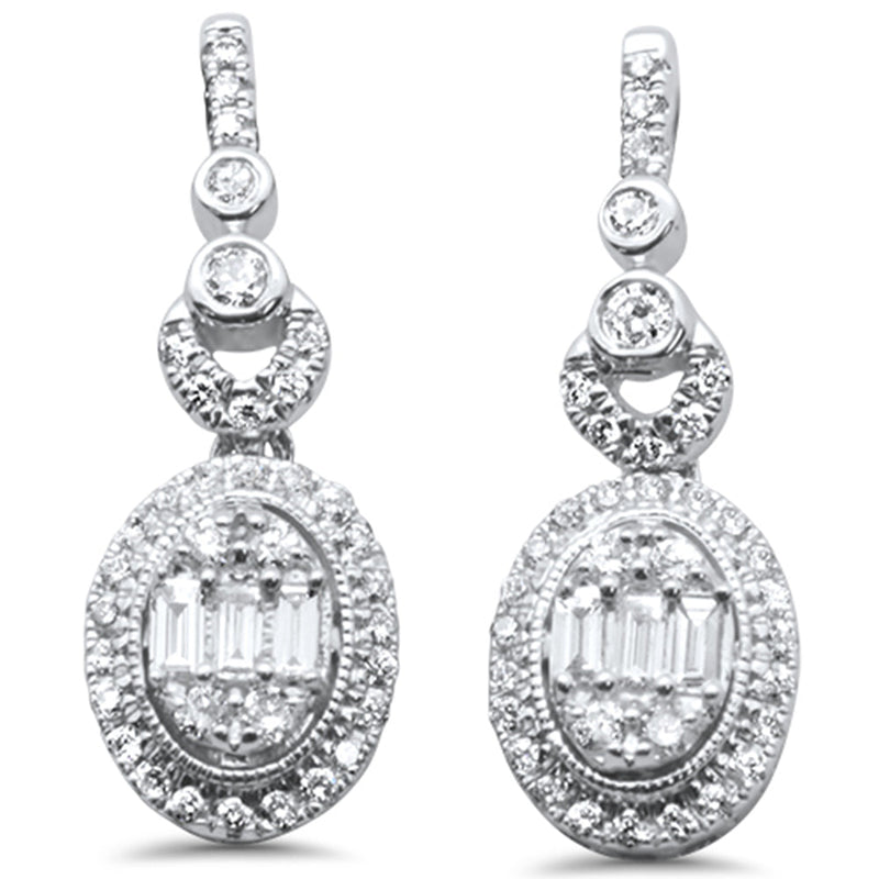 DIAMOND CLOSEOUT! .50ct G SI 10K White GoldDiamond Oval Shaped Round & Baguette Dangling Earrings