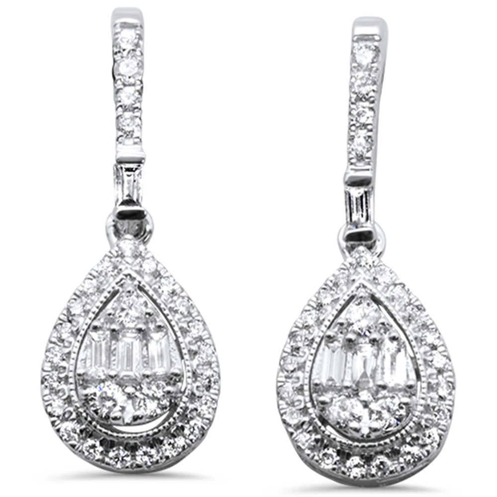 DIAMOND CLOSEOUT! .55ct G SI 10K White GoldDiamond Pear Shaped Round & Baguette Dangling Earrings