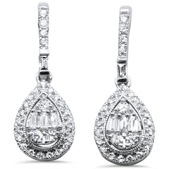DIAMOND CLOSEOUT! .55ct G SI 10K White GoldDiamond Pear Shaped Round & Baguette Dangling Earrings