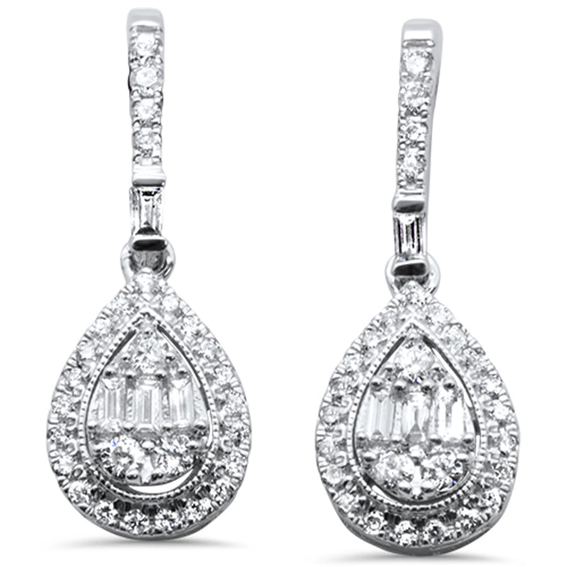 DIAMOND CLOSEOUT! .55ct G SI 10K White GoldDiamond Pear Shaped Round & Baguette Dangling Earrings