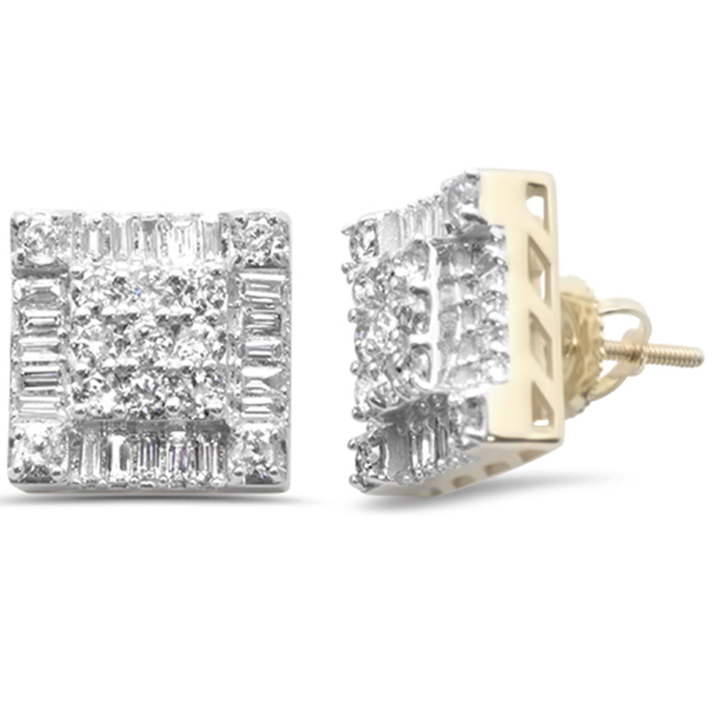 DIAMOND CLOSEOUT! 1.76ct G SI 10K Yellow Gold Square Shaped Round & Baguette Diamond Halo Earrings