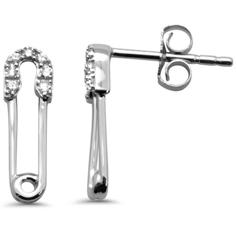 DIAMOND CLOSEOUT! .09ct G SI 14K White Gold Diamond Safety Pin Earrings