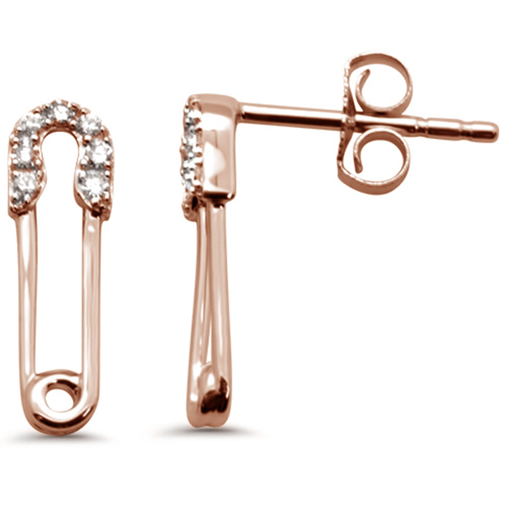 DIAMOND CLOSEOUT! .09ct G SI 14K Rose Gold Diamond Safety Pin Earrings