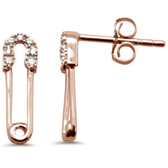 DIAMOND CLOSEOUT! .09ct G SI 14K Rose Gold Diamond Safety Pin Earrings