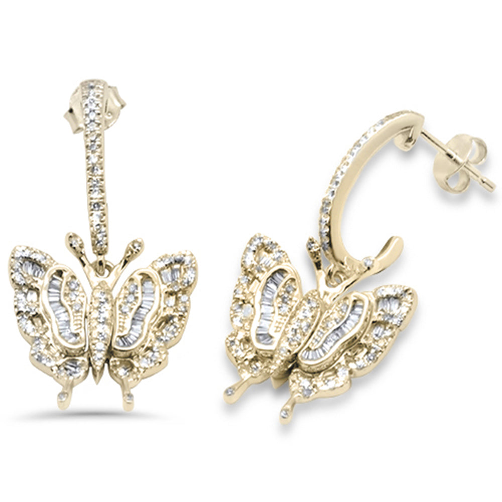 DIAMOND CLOSEOUT! .78ct G SI 14K Yellow Gold Round & Baguette Diamond Butterfly Dangling Earrings