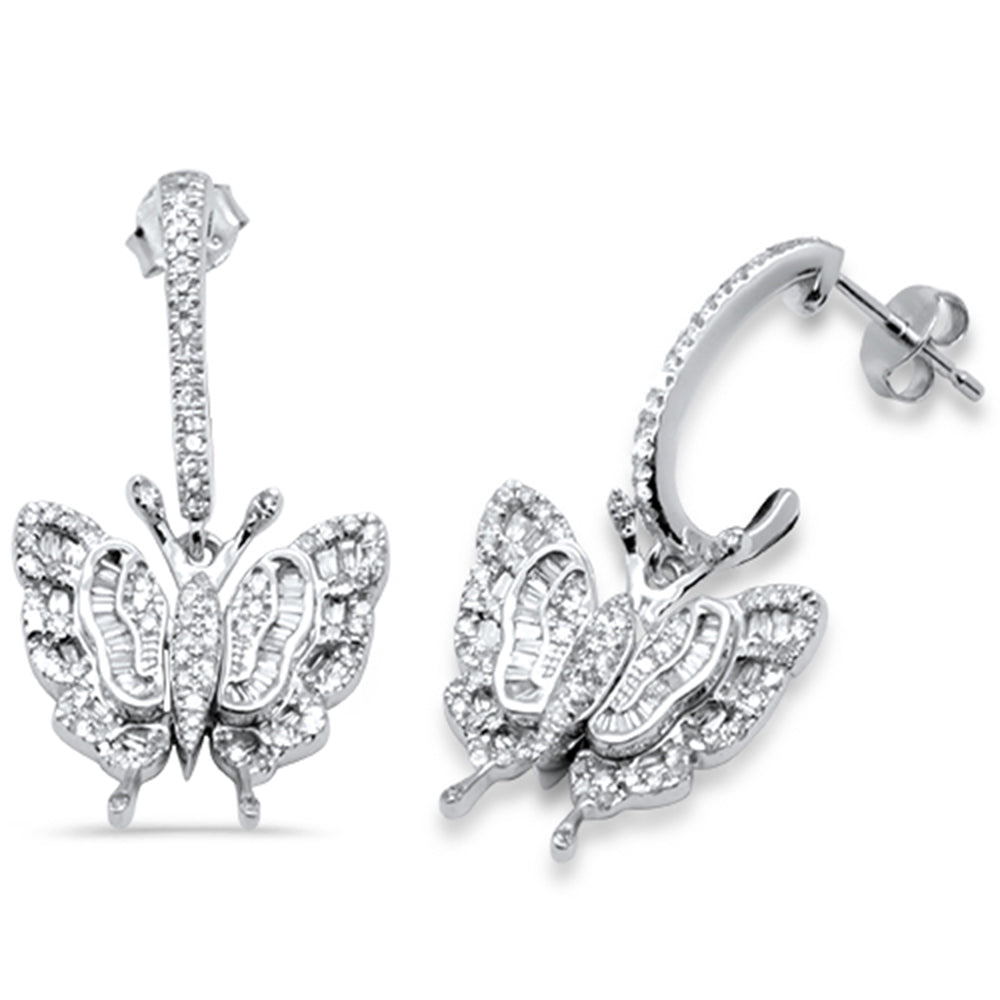 DIAMOND CLOSEOUT! .80ct G SI 14K White Gold Round & Baguette Diamond Butterfly Dangling Earrings