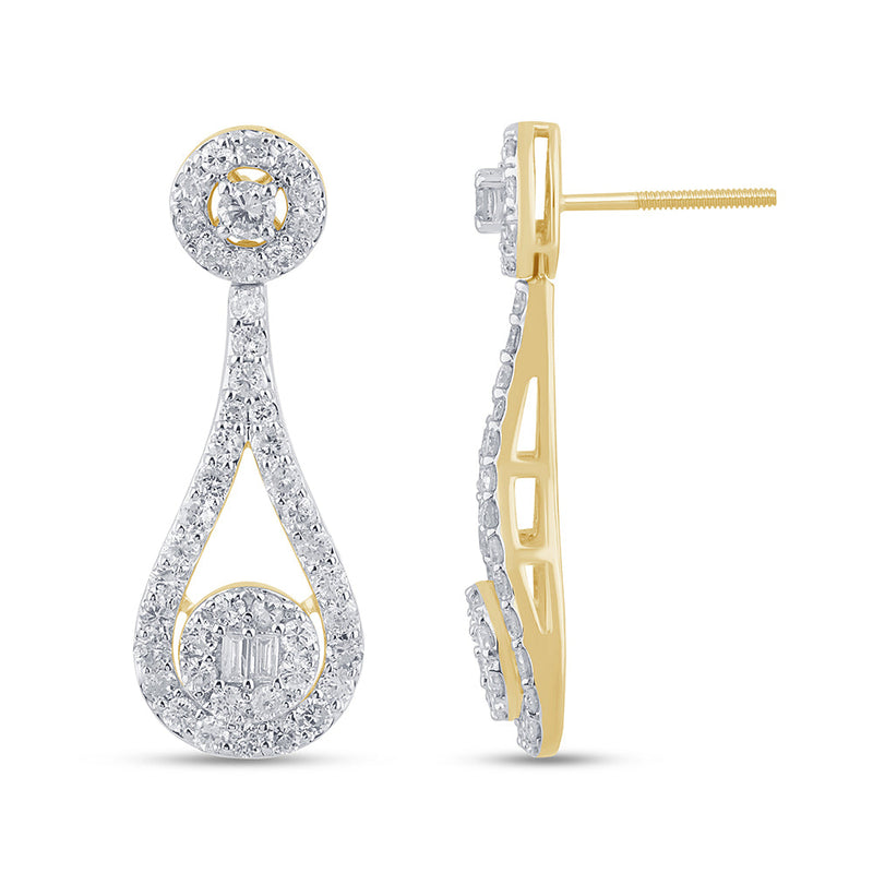 DIAMOND CLOSEOUT! 1.97ct G SI 14K Yellow Gold Teardrop Shaped Round Diamond Earrings