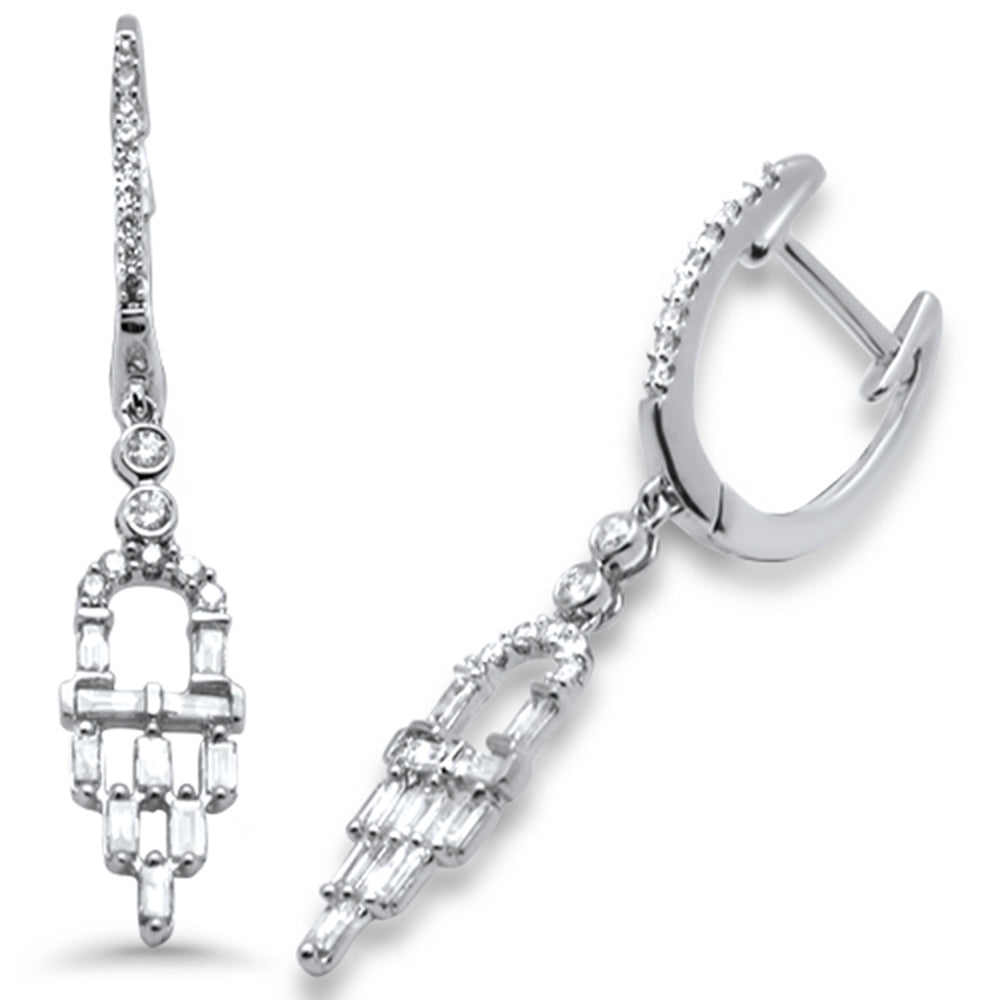 DIAMOND CLOSEOUT! .50ct G SI 14K White Gold Round & Baguette Diamond Dangling Drop Earrings