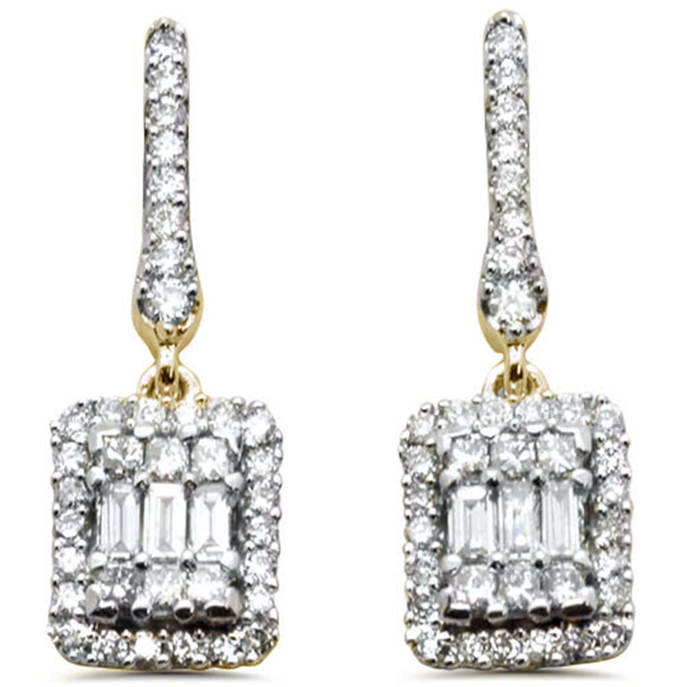 DIAMOND CLOSEOUT! .57ct G SI 14K Yellow Gold Round & Baguette Diamond Emerald Cut Shape Dangling Earring