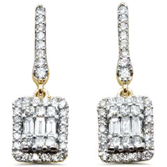 DIAMOND CLOSEOUT! .57ct G SI 14K Yellow Gold Round & Baguette Diamond Emerald Cut Shape Dangling Earring