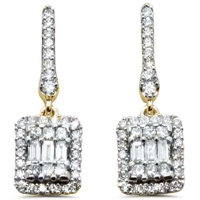 DIAMOND CLOSEOUT! .57ct G SI 14K Yellow Gold Round & Baguette Diamond Emerald Cut Shape Dangling Earring