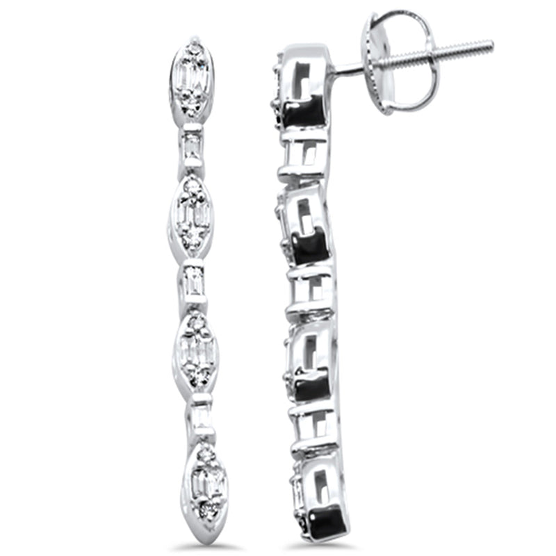 DIAMOND CLOSEOUT! .35ct G SI 14K White Gold Round & Baguette Diamond Drop Earrings