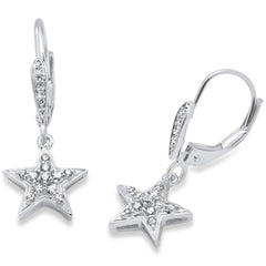DIAMOND CLOSEOUT! .25ct G SI 14K White Gold Diamond Star Dangle Drop Lever Back Earrings