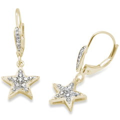 DIAMOND CLOSEOUT!  .25ct G SI 14K Yellow Gold Diamond Star Dangle Drop Lever Back Earrings