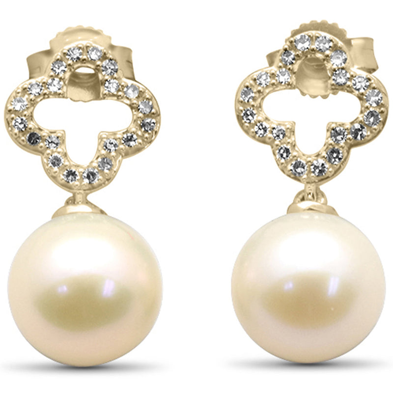 SPECIAL! .16ct G SI 14K Yellow Gold Diamond Pearl Drop Dangle Earrings