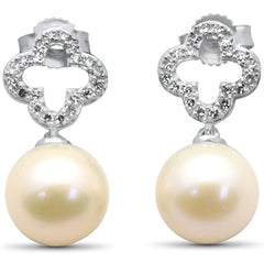 SPECIAL! .16ct G SI 14K White Gold Diamond Pearl Drop Dangle Earrings