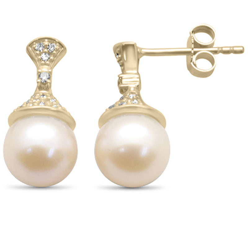 DIAMOND CLOSEOUT! .25ct G SI 14K Yellow Gold Diamond Pearl Drop Dangle Earrings