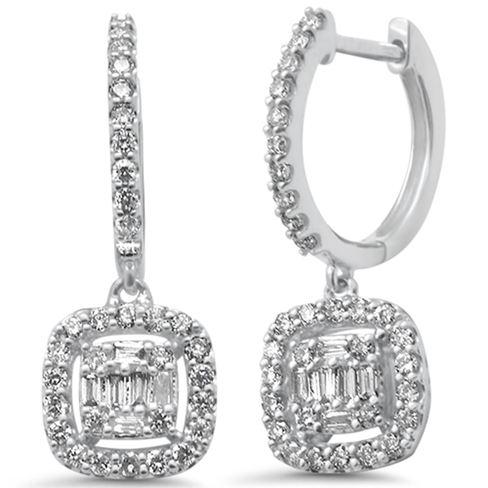 DIAMOND CLOSEOUT!  .53ct G SI 14K White Gold Diamond Cushion Shaped Drop Dangle Hoop Earrings