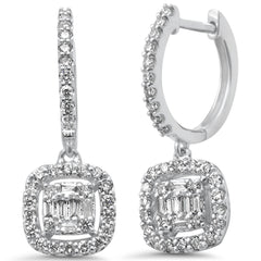 DIAMOND CLOSEOUT!  .53ct G SI 14K White Gold Diamond Cushion Shaped Drop Dangle Hoop Earrings