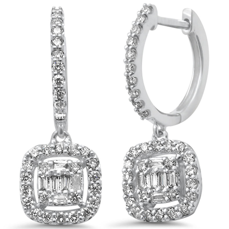 DIAMOND CLOSEOUT!  .53ct G SI 14K White Gold Diamond Cushion Shaped Drop Dangle Hoop Earrings