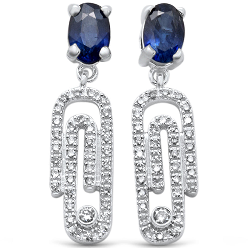 GEMSTONE CLOSEOUT!  1.01ct G SI 14K White Gold Blue Sapphire Gemstone & Diamond Paperclip Earrings