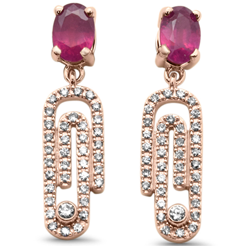 GEMSTONE CLOSEOUT!  1.85ct G SI 14K Rose Gold Ruby Gemstone & Diamond Drop Dangle Paperclip Earrings