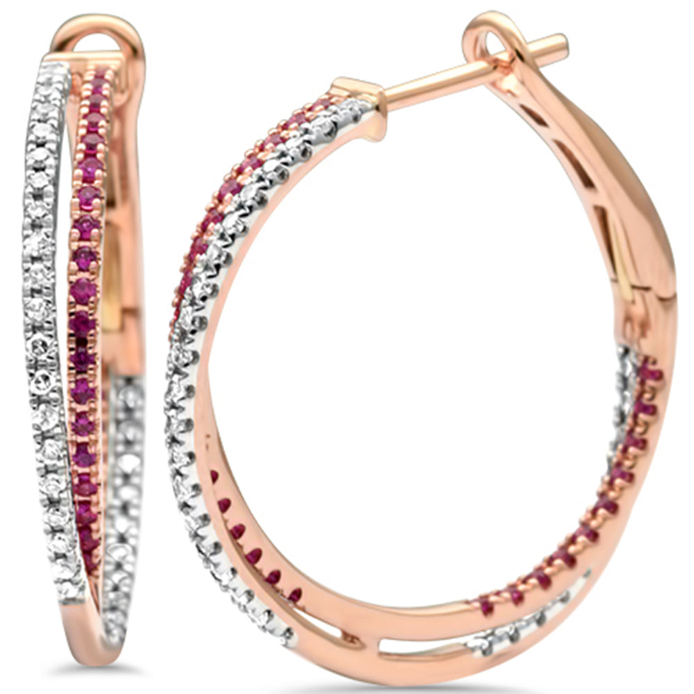GEMSTONE CLOSEOUT!  .34ct G SI 14K Rose Gold Ruby & Diamond Gemstone Hoop Earrings