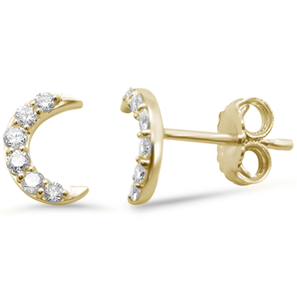 .22ct G SI 14K Yellow Gold Diamond Cresent Moon Shaped Stud Earrings
