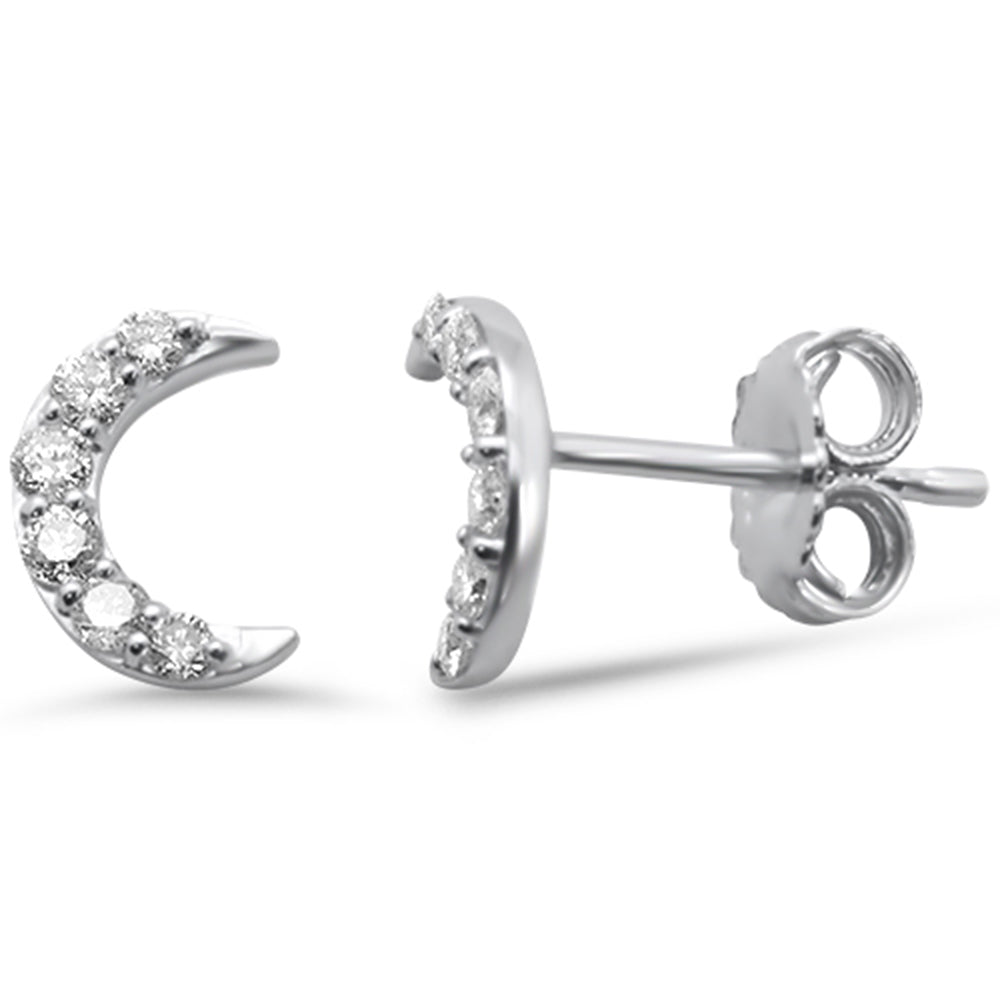 .21ct G SI 14K White Gold Diamond Cresent Moon Shaped Stud Earrings