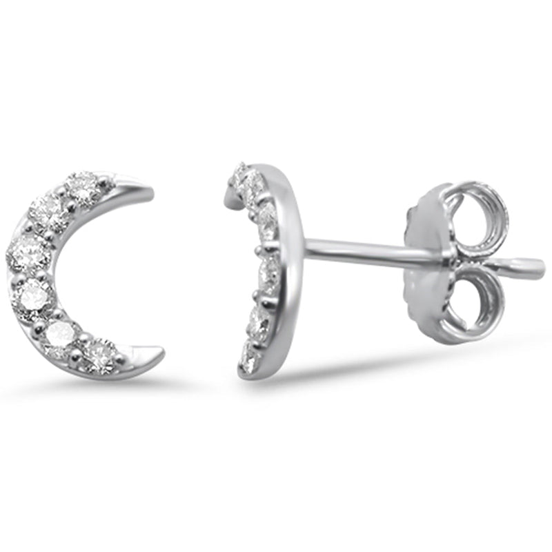 .21ct G SI 14K White Gold Diamond Cresent Moon Shaped Stud Earrings